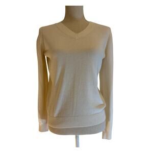 Loft Women’s Small Sweater Ivory Cream V-Neck Long Sleeve Quiet Luxury Capsule